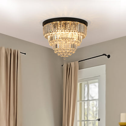 Large Modern Crystal Chandelier, 6-Light Ceiling Fixture for Dining, Dimmable, K9 Crystal, Black