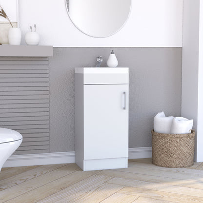 Modern 16" White Bathroom Vanity with Resin Sink and Single Door Storage