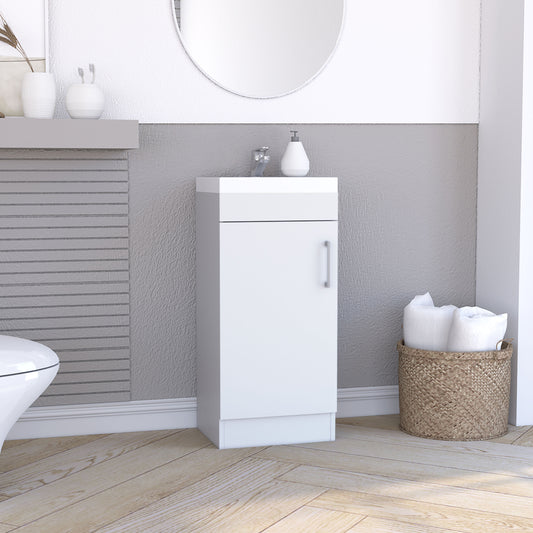 Modern 16" White Bathroom Vanity with Resin Sink and Single Door Storage
