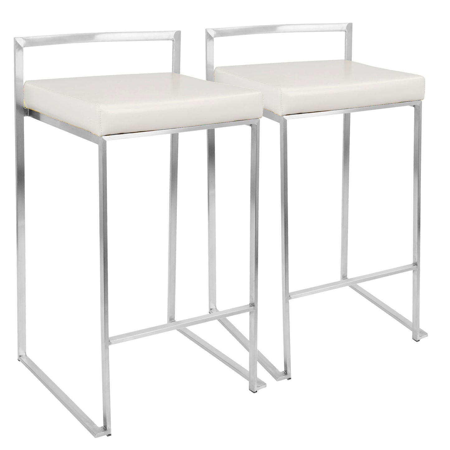 Fuji Contemporary Stackable Counter Stool in White Faux Leather by LumiSource - Set of 2
