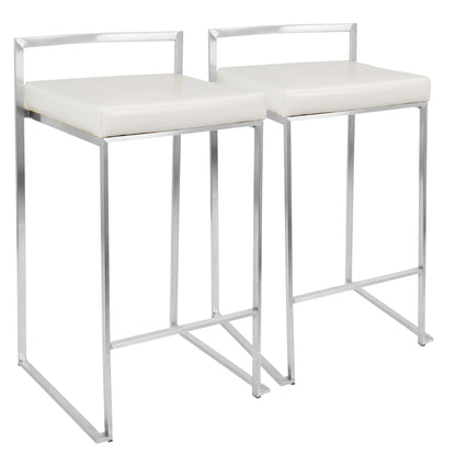 Fuji Contemporary Stackable Counter Stool in White Faux Leather by LumiSource - Set of 2