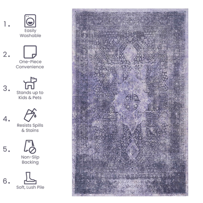 5x8 Machine-Washable Low-Pile Area Rug for Living Room; Non-Slip, Foldable, Kid & Pet Friendly Anthracite