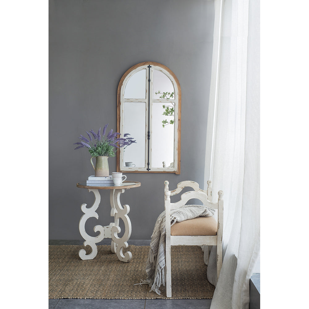 Carina Arched Window Frame Wall Mirror - 27.5" x 48" Distressed White Finish