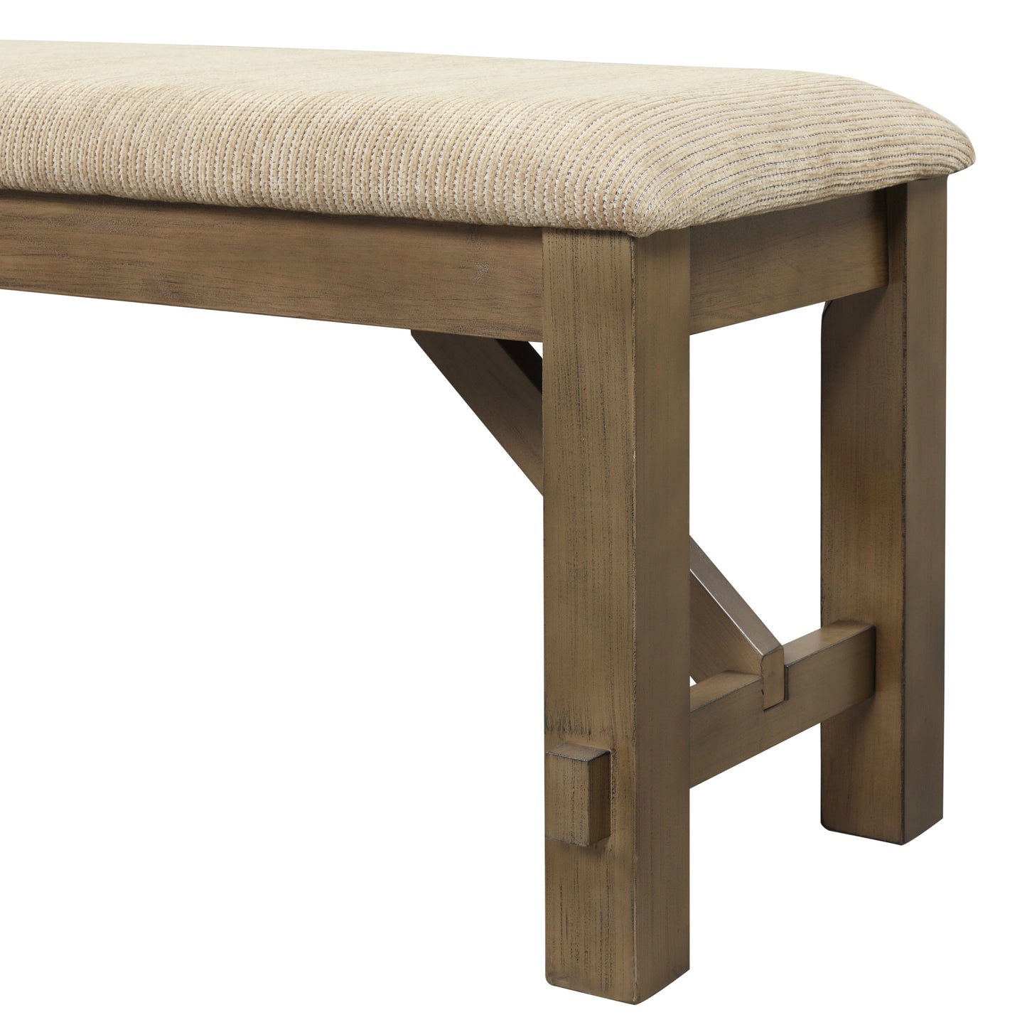 60-Inch Rubberwood Farmhouse Bench, Foam-Padded Upholstery, 200 lb Capacity, Dining or Entryway – Tan