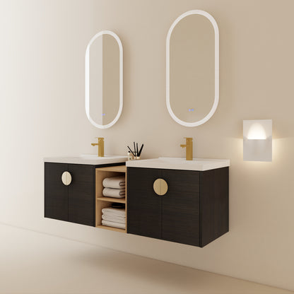60 Inch Wall-Mounted Bathroom Vanity with Soft Close Doors and Ceramic Sink, Includes Small Storage Shelves - BVC06360BCT