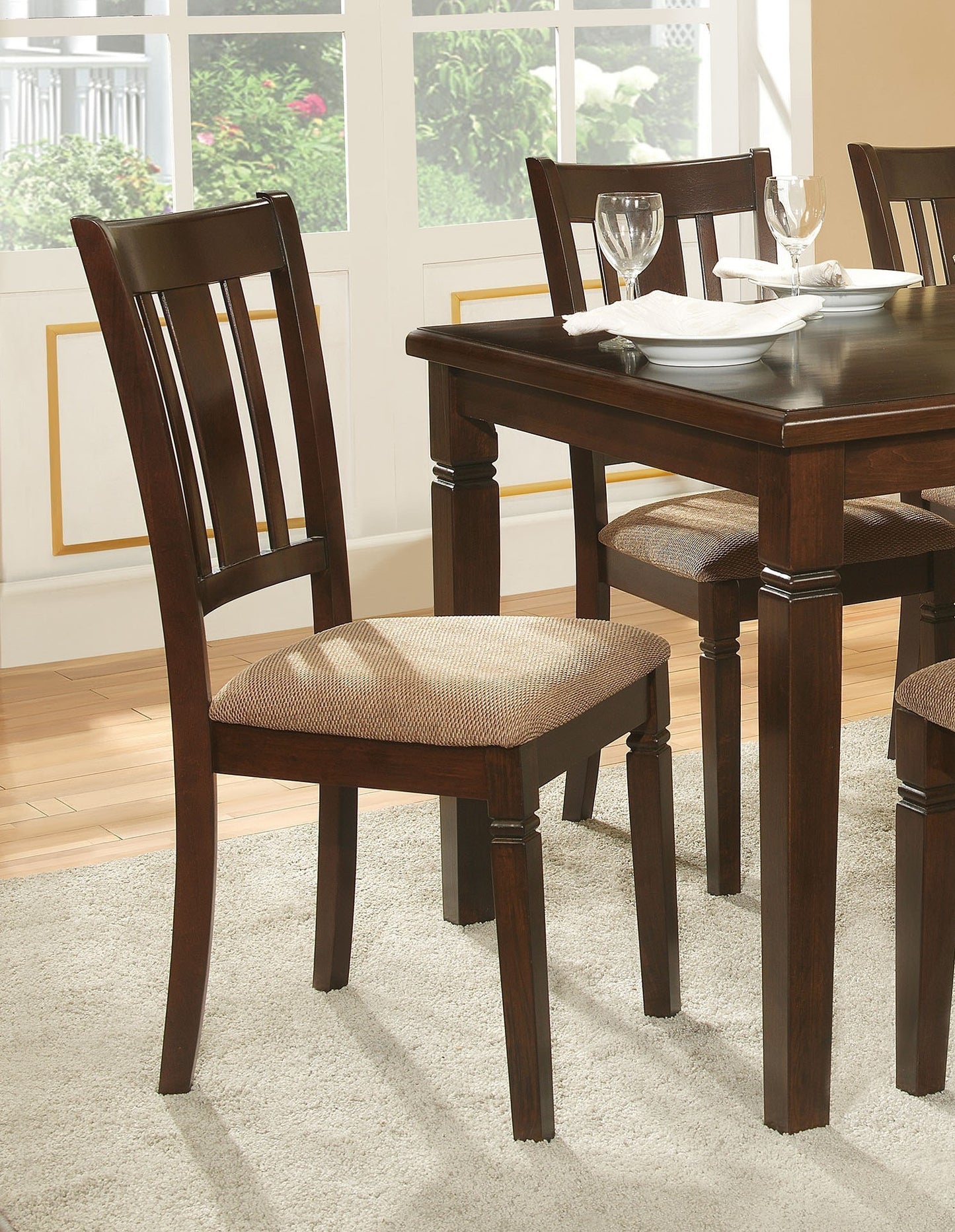 Set of 2 Transitional-Style Dining Chairs with Wood Frame and Fabric Upholstery for Kitchen, Espresso