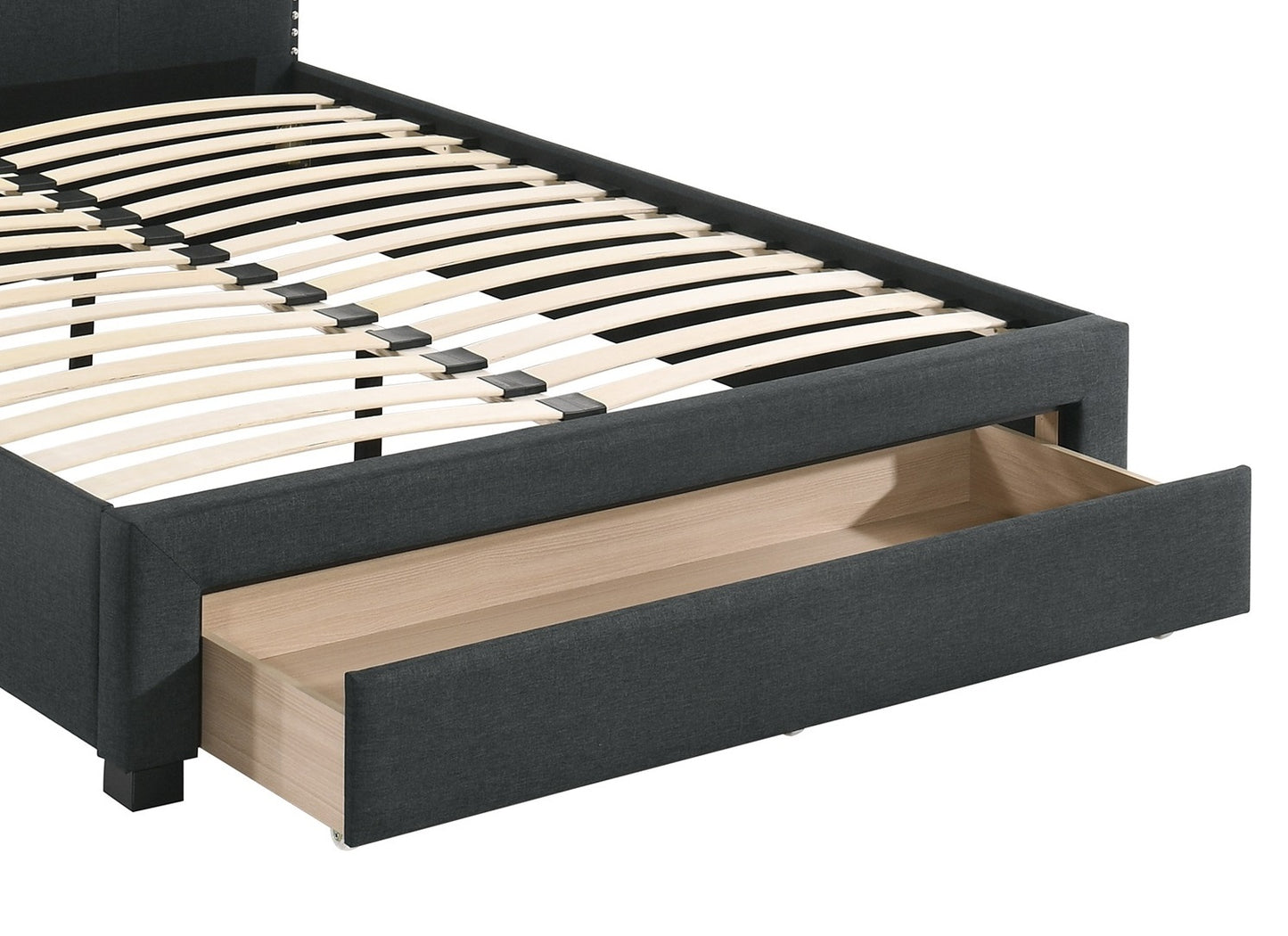 Charcoal Burlap Twin Storage Bedframe with Button Tufted Headboard and Underbed Drawer