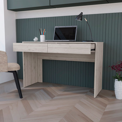 Modern Light Gray Computer Desk with Two Hidden Drawers