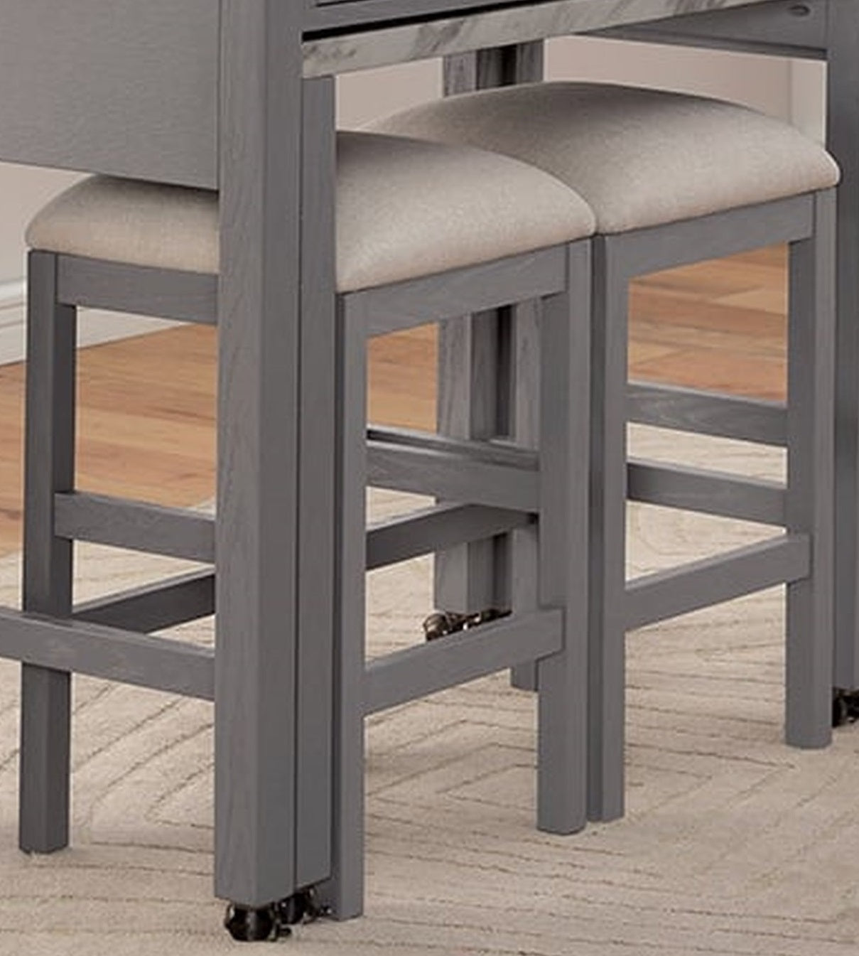 Light Gray Set of 2pc Stools Kitchen Dining Room Furniture Beige Fabric Cushion Seat Chairs Stool