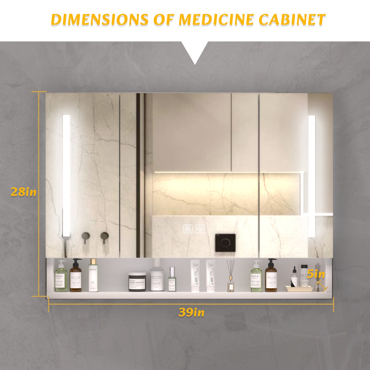 Modern 39x28 inches bathroom cabinets, medicine cabinets with mirrors and LED lights, bathroom storage cabinet with multilevel storage compartments