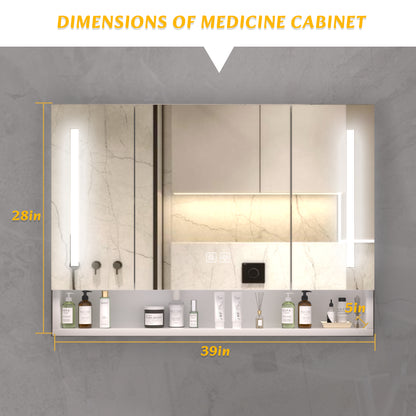 Modern 39x28 inches bathroom cabinets, medicine cabinets with mirrors and LED lights, bathroom storage cabinet with multilevel storage compartments