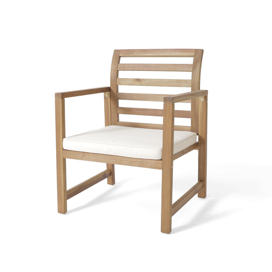 Outdoor Acacia Wood Club Chairs Two Piece Set 25.5 Inch Depth 24.5 Inch Width 33.0 Inch Height Natural Stained White