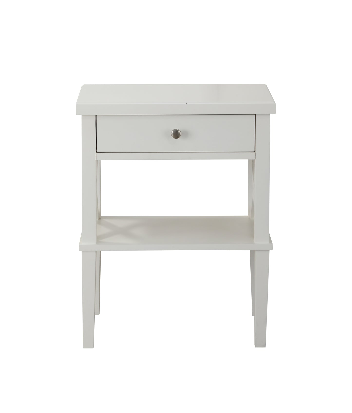 Solid Wood Bedroom Nightstand with Full-Extension Drawers and Open Shelf, 16x22x28 Brushed Nickel White
