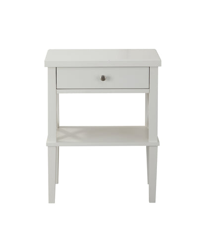 Solid Wood Bedroom Nightstand with Full-Extension Drawers and Open Shelf, 16x22x28 Brushed Nickel White