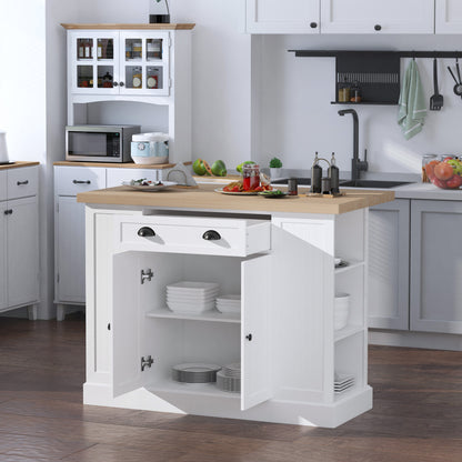 Modern White Fluted Wooden Kitchen Island with Drop Leaf, Drawer, and Open Shelves for Versatile Storage
