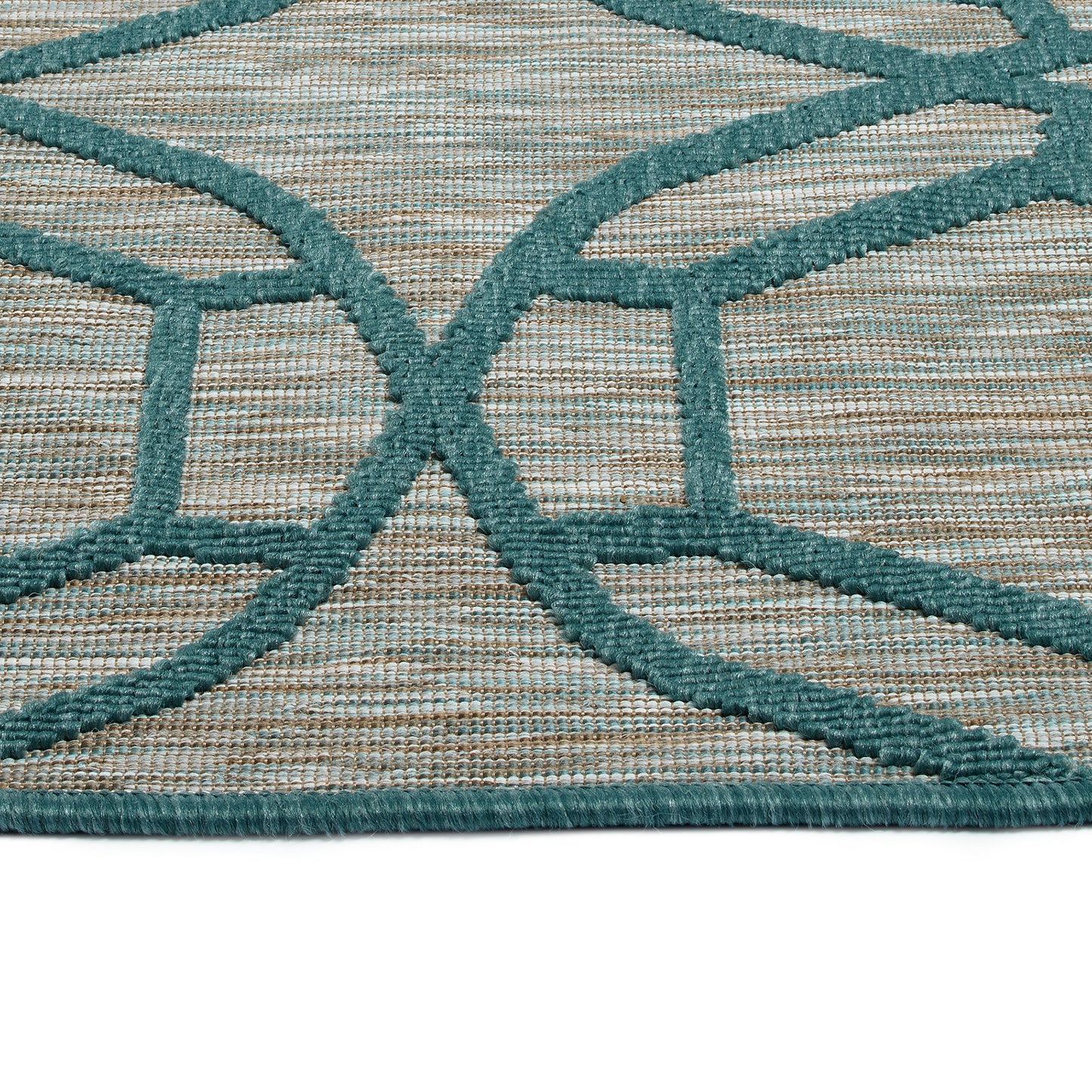 2' x 3' Throw Rug - Polypropylene, Textured, UV Stabilized, Fade-Resistant, Contemporary Geometric Teal