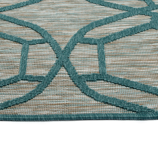 2' x 3' Throw Rug - Polypropylene, Textured, UV Stabilized, Fade-Resistant, Contemporary Geometric Teal