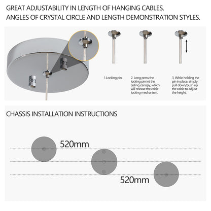 36.2-Inch Dangling Wave Crystal Chandelier, Stainless Steel Frame, LED, 110V, Adjustable Height Chrome