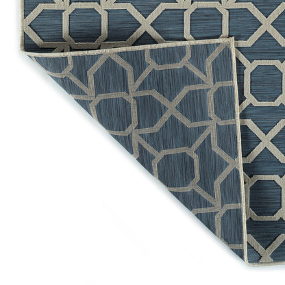 Rectangular Area Rug, 5'3" x 7'6", Polypropylene, Contemporary Geometric, Textured, 90 x 63 inches, Blue