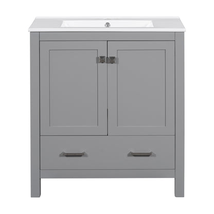 30-Inch Modern Gray Bathroom Vanity with Undermount Sink, Elegant Storage Cabinet Featuring Soft-Close Doors and Multifunctional Design