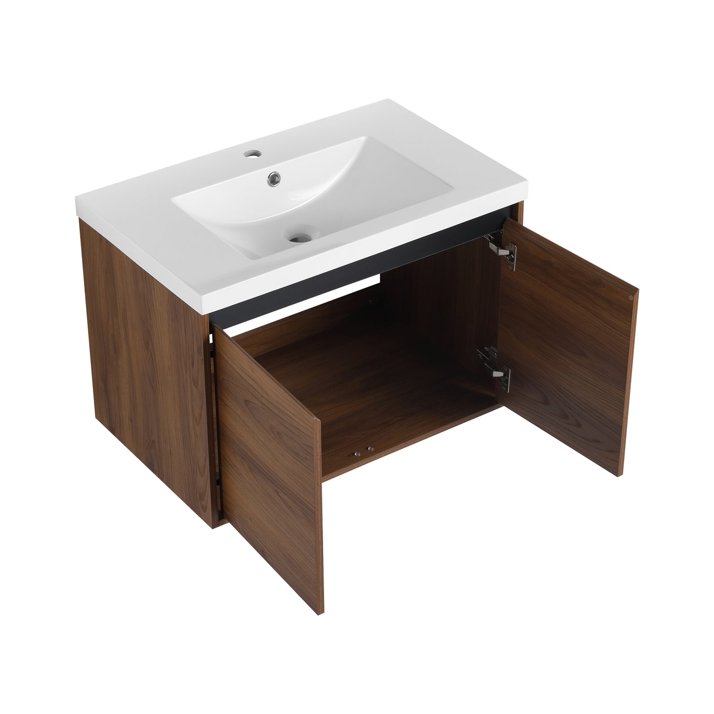 30-Inch LEVISTAR Brown Engineered Wood Bathroom Vanity with Resin Sink and Dual Door Storage Cabinet