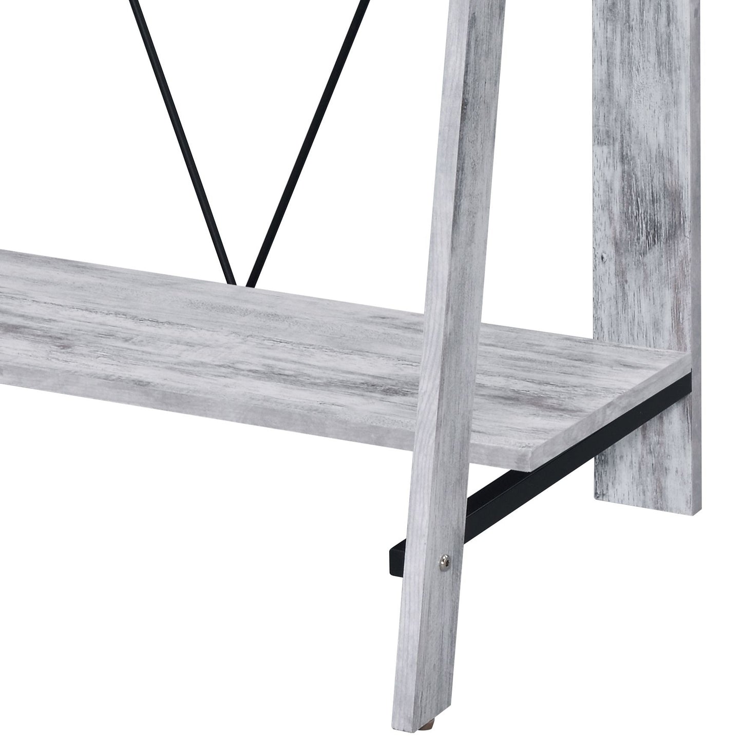 Antique Black and Grey Multi-Level Writing Desk with Stylish Metal Support