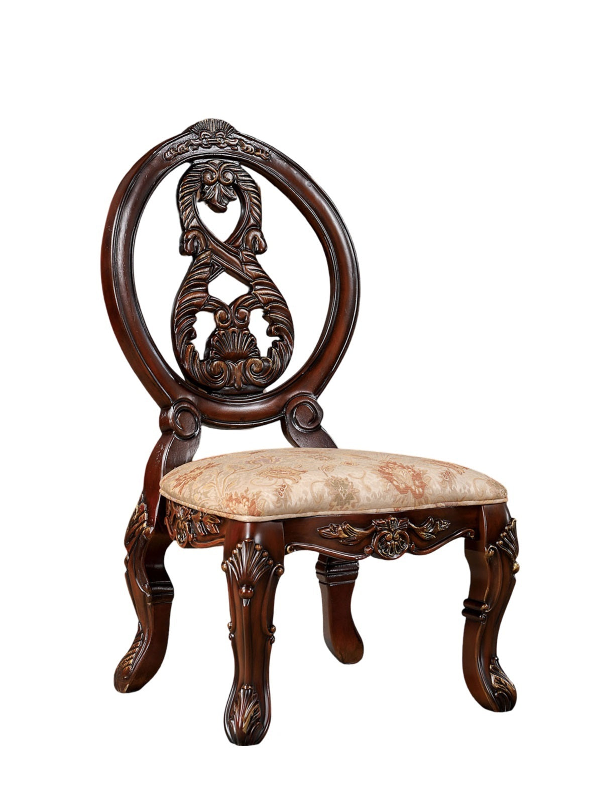 2-Piece Traditional Solid Wood Dining Side Chairs with Fabric Seats, Welt, Cabriole Legs, Round Back Tan