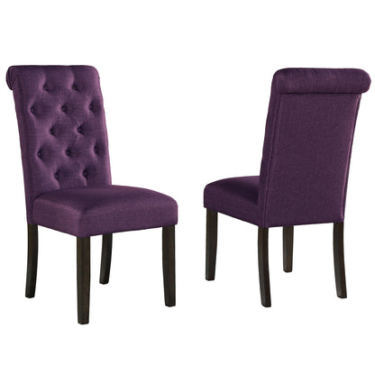 Solid Wood Tufted Dining Chairs, Set of 2, Armless High-Back with Oak Frame, 18W x 21D x 39.2H, Purple