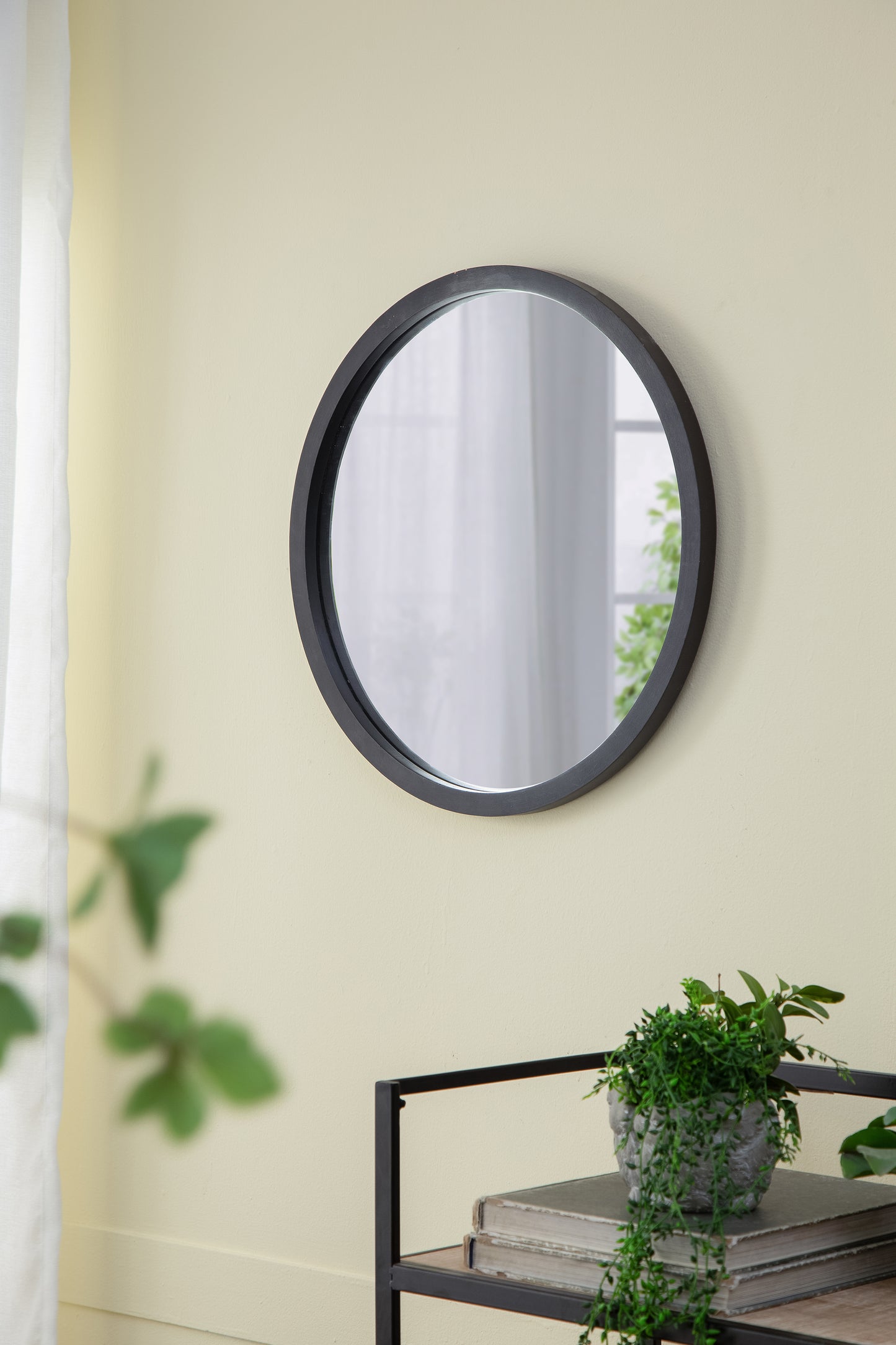 20" Round Black Wooden Frame Wall Mirror - Perfect for Living Room, Dining Area, Foyer, Bathroom, or Office Decor