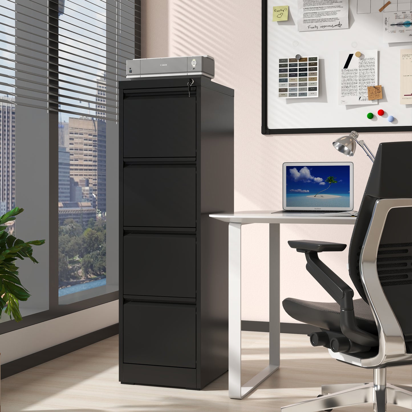4 Drawer Metal Vertical File Cabinet with Lock Office Home Steel Vertical File Cabinet for A4 Legal/Letter Size