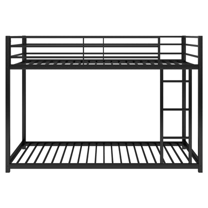 Stylish Black Twin Metal Bunk Bed with Ladder - Space-Saving Low Design