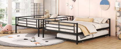 Stylish Black Full XL Over Queen Metal Bunk Bed with Trundle for Optimal Space Utilization