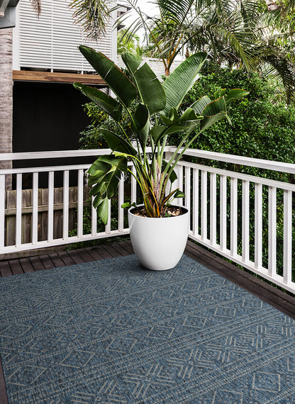 Indoor/Outdoor Rectangle Area Rug, 5'3" x 7'6", High-Low Cut & Loop, Geometric Modern Polypropylene, Blue