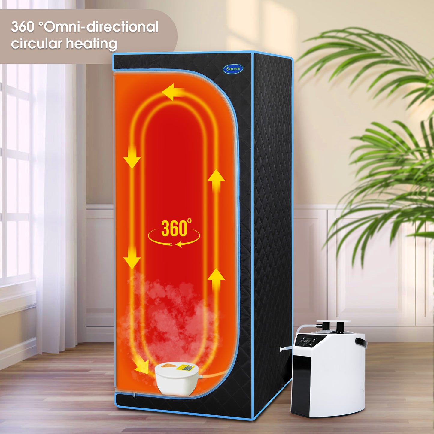 3.0L Tank Sauna Steam Generator, 360° Nozzles, 4 Gear Settings, Remote 90-Min Run Time White+Black