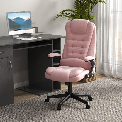 Pink Velvet Executive Office Chair with 6-Point Massage, Heat Function, and Reclining Backrest
