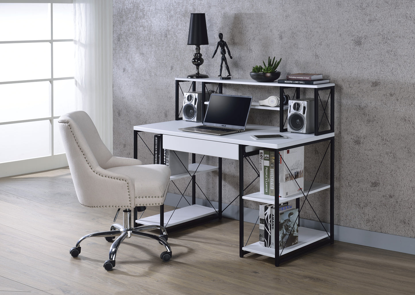 Versatile Modern White Writing Desk with Ample Storage