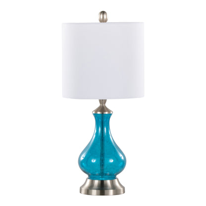 22-Inch Contemporary Seeded Glass Accent Table Lamp with White Linen Shade, Brushed Nickel Finish, Blue