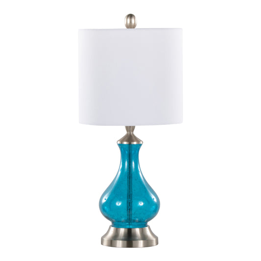 22-Inch Contemporary Seeded Glass Accent Table Lamp with White Linen Shade, Brushed Nickel Finish, Blue