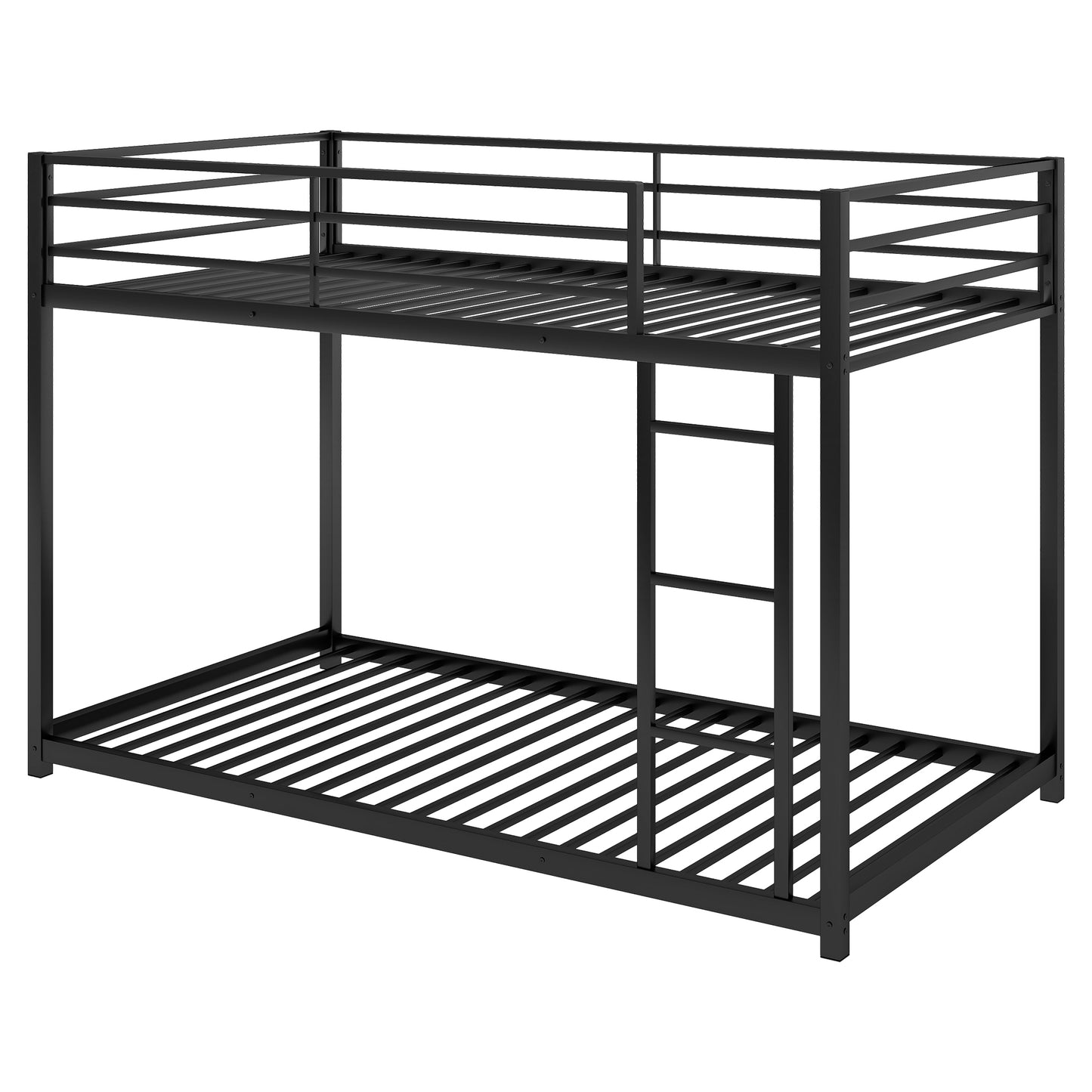 Stylish Black Twin Metal Bunk Bed with Ladder - Space-Saving Low Design