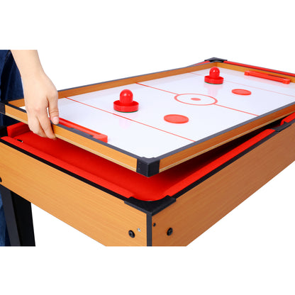 5-in-1 Game Table: Billiards, Ping Pong, Foosball, Basketball, Push Hockey; 43x24x32 in MDF+Steel Brown/Red