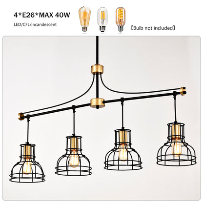 40-Inch Linear 4-Light Farmhouse Chandelier for Island, Metal Shade, Adjustable, Matte Black & Matte Gold