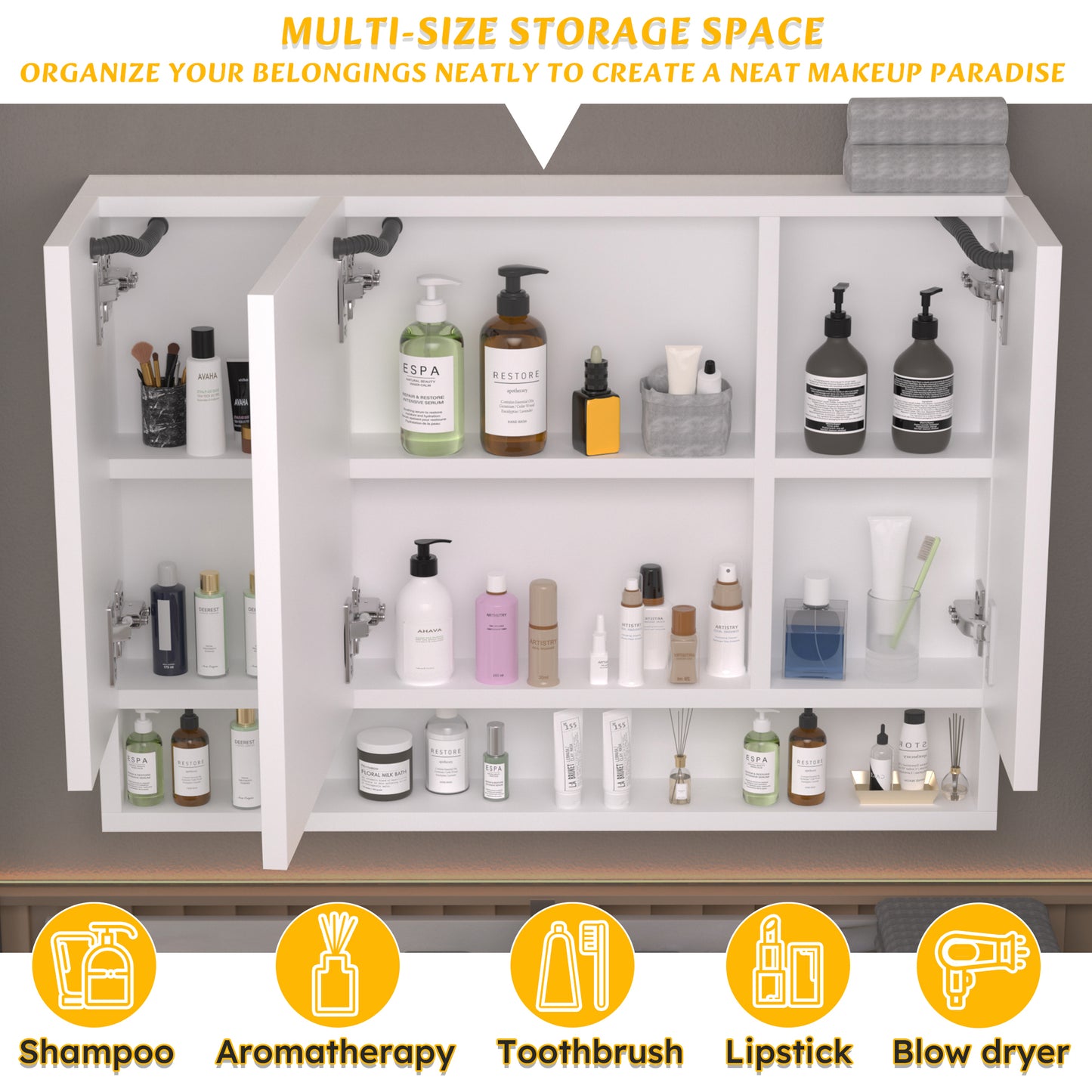 Modern 39x28 inches bathroom cabinets, medicine cabinets with mirrors and LED lights, bathroom storage cabinet with multilevel storage compartments