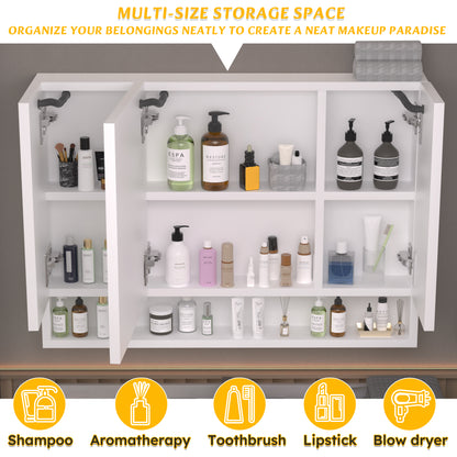 Modern 39x28 inches bathroom cabinets, medicine cabinets with mirrors and LED lights, bathroom storage cabinet with multilevel storage compartments