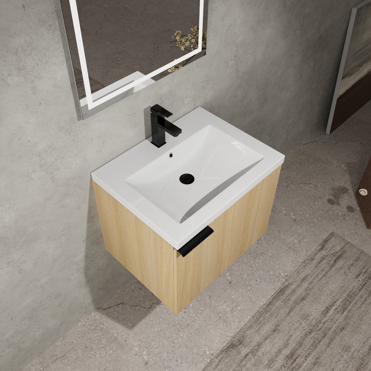 24" Modern Oak Bathroom Vanity Sink Set with Soft Close Doors - Spacious Storage & Easy Assembly