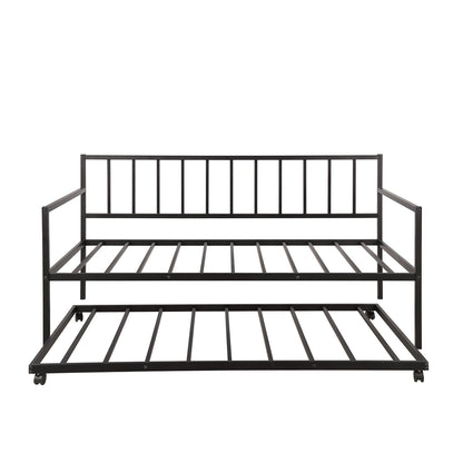 Versatile Twin Daybed with Pull-Out Trundle - Metal Frame for Stylish Living and Guest Rooms