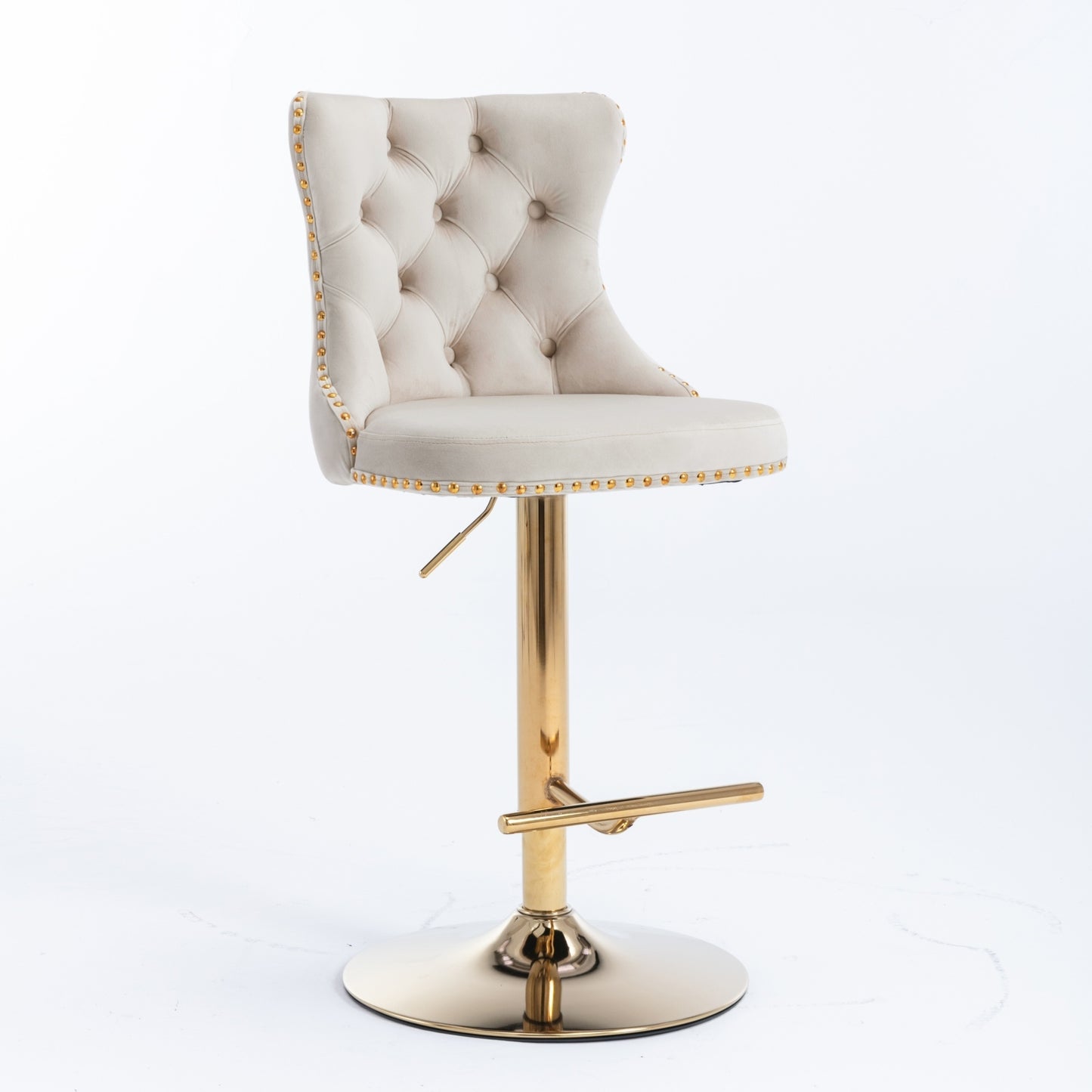 Beige Velvet Bar Stools Tufted Back Adjustable 25 33 Set 2