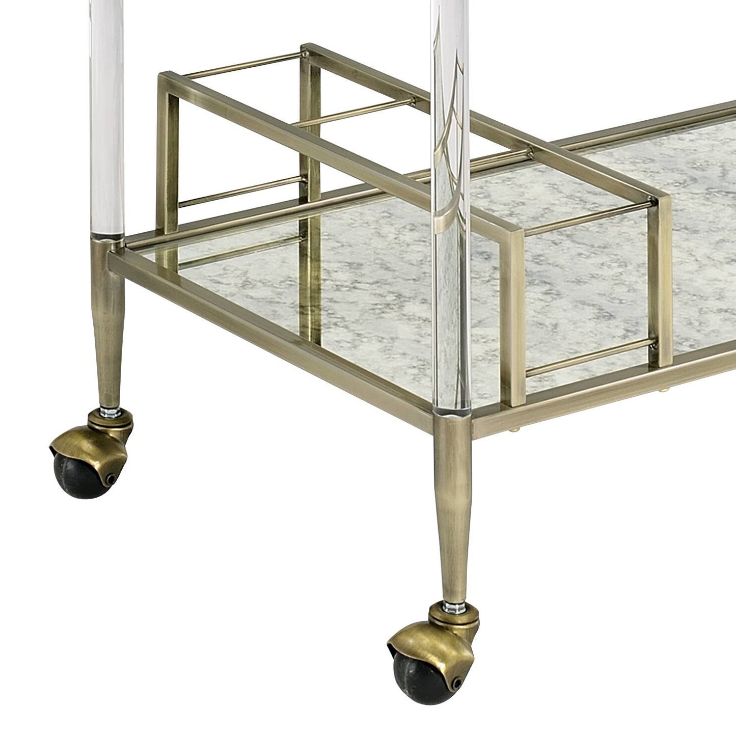 Vintage Elegance Brass Finish Serving Cart Antique Mirror