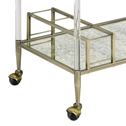 Vintage Elegance Brass Finish Serving Cart Antique Mirror