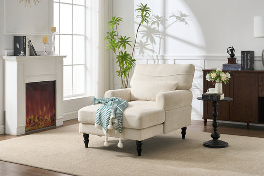 Wide-Seat Upholstered Chaise Lounge Recliner Sofa Sleeper for Living Room, Bedroom, Office White