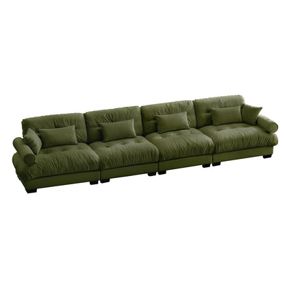 Oversized Velvet Modular Sectional Sofa with Movable Ottoman, Deep-Seat, Flexible Layout Olive Green